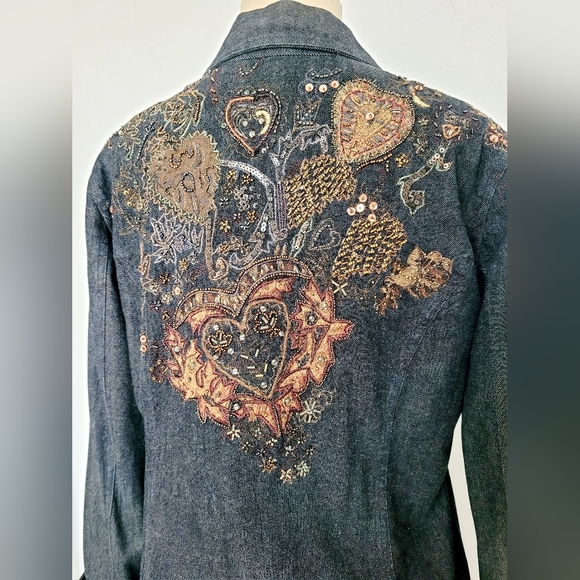Chico's Women's Dark Blue Denim Embroidered Beaded Jacket 99%Cotton 1/Small - Picture 12 of 16